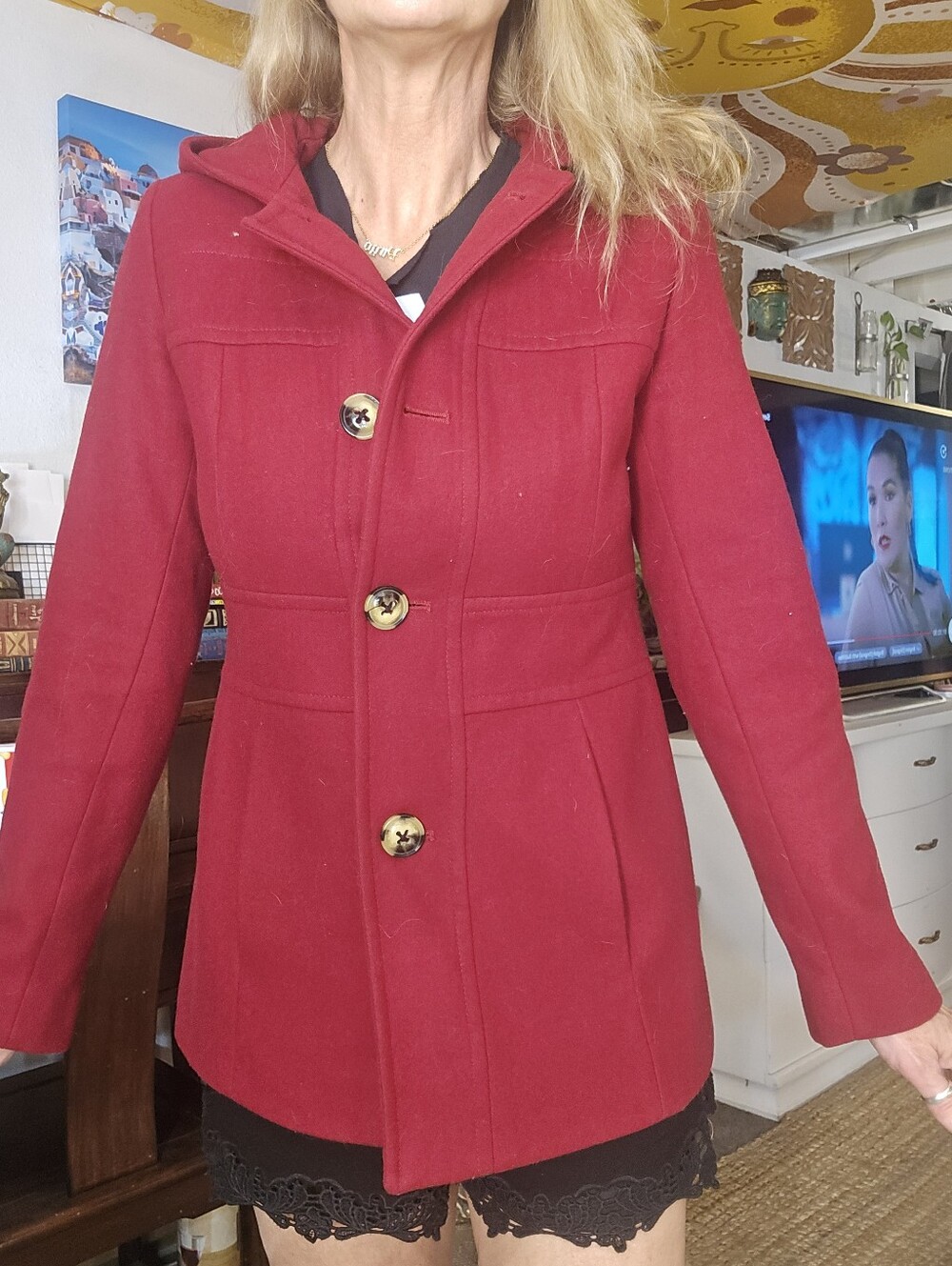 Anne Klein Red Wool Coat